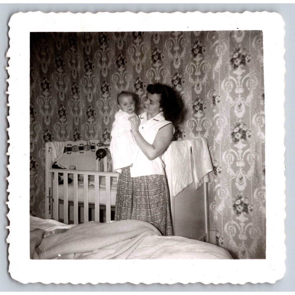 Woman Baby Portrait 1950s Snapshot Photograph Domestic Scene Candid Sept 1953